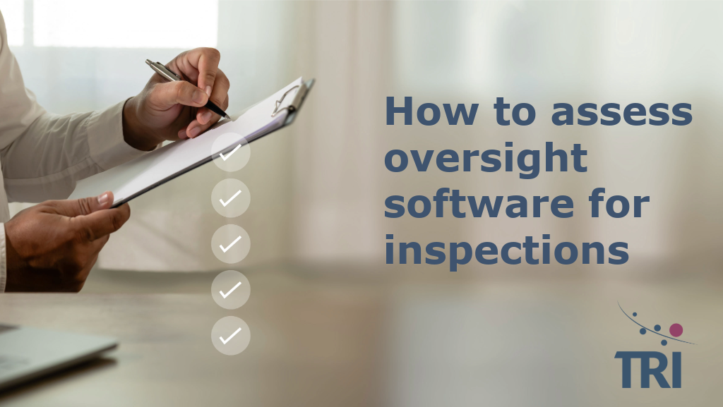 Person completing an inspection checklist on a clipboard, representing the evaluation of oversight software for regulatory inspections.