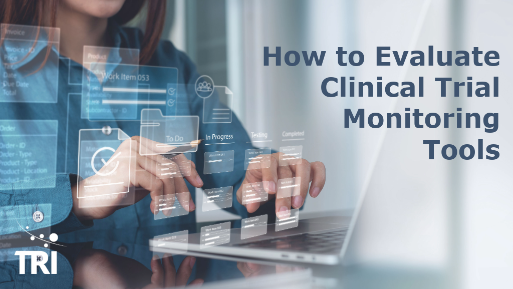 Clinical trial monitoring professional using digital workflow management software to evaluate clinical trial monitoring tools and study oversight processes.