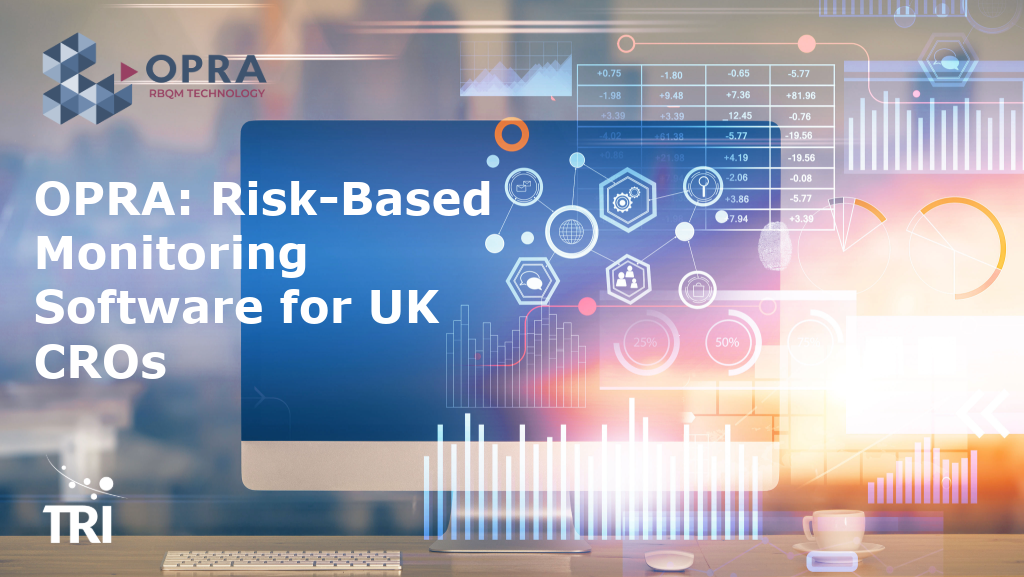 OPRA risk-based monitoring software dashboard for UK CROs, featuring clinical trial analytics, RBQM technology, data visualisations, charts, and performance monitoring tools.